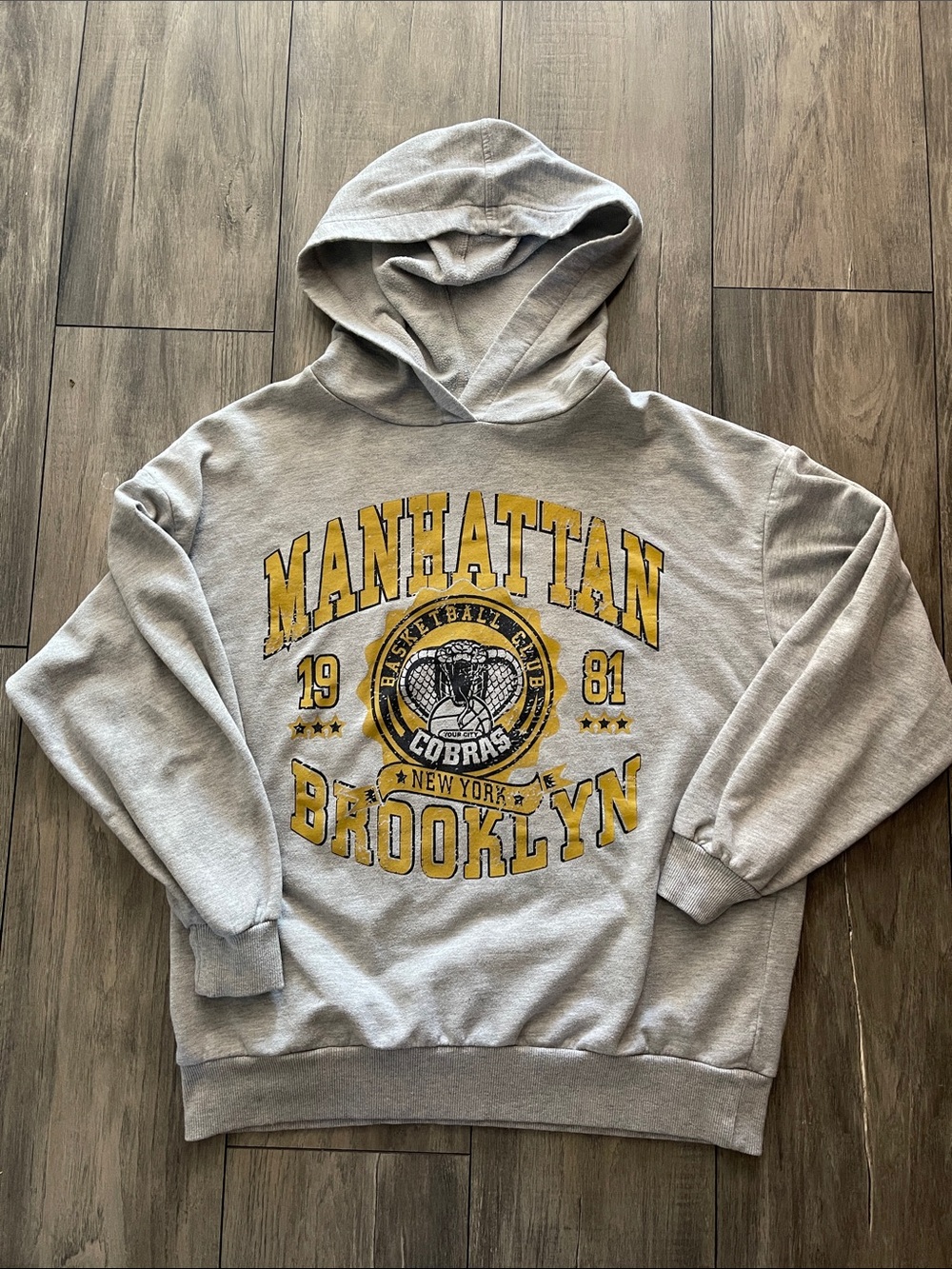Only Gray Hoodie with Yellow Manhattan Brooklyn Graphic